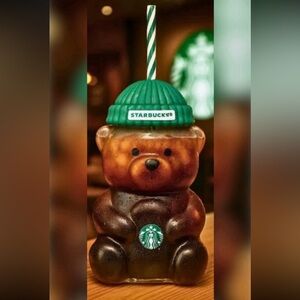 Starbucks Green and Clear Bear Tumbler with Straw